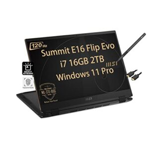 msi summit e16 flip 16” qhd+ 120hz touchscreen 2-in-1 business laptop (intel i7-1195g7, 16gb ram, 2tb pcie ssd) long-battery life, backlit, killer wifi 6e, thunderbolt 4, fingerprint, win 11 pro