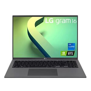 lg gram (2022) 16z90q ultra lightweight laptop, 16″ (2560 x 1600) ips display, intel i7 1260p cpu, nvidia rtx2050 gpu, 16gb ram, 1tb nvme ssd, fhd webcam, wifi 6e, thunderbolt 4, windows 11, gray
