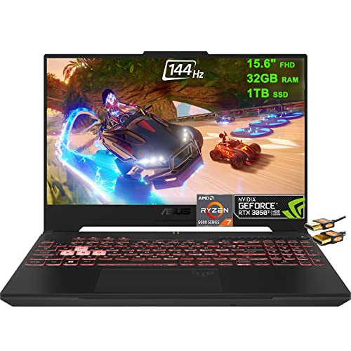 ASUS TUF Gaming A15 Laptop 15.6" FHD 144Hz (Adaptive-Sync) AMD Ryzen 6000 Series 8-core Ryzen 7 6800H (Beats i7-11370H) 32GB RAM 1TB SSD GeForce RTX3050Ti 4GB RGB Backlit Hi-Res Win11 + HDMI Cable