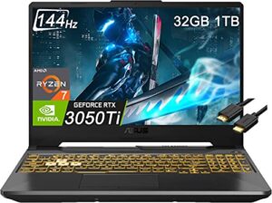 asus tuf gaming a15 15.6″ fhd 144hz (32gb ram, 1tb pcie ssd, amd 8-core ryzen 7 4800h (beat i7-10750h), rtx 3050 ti) gaming laptop, rgb backlit, type-c, wi-fi 6, ist computers hdmi, win 11 home – 2022