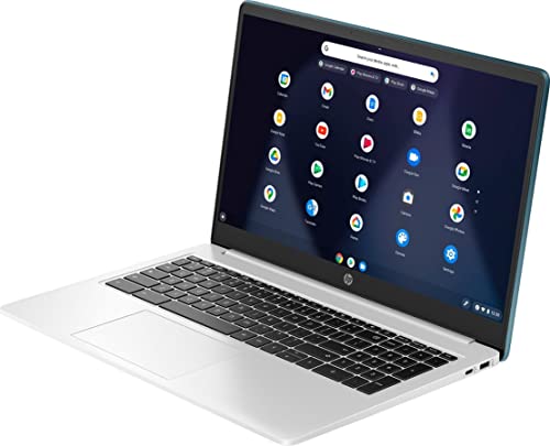 HP 2023 Newest Chromebook Laptop, Intel Quad-Core Processor, 15.6 inch HD Display, 8GB Memory, 64GB eMMC, 128GB MicroSD Card, Intel UHD Graphics, Wi-Fi, Bluetooth, Chrome OS, Bundle with JAWFOAL