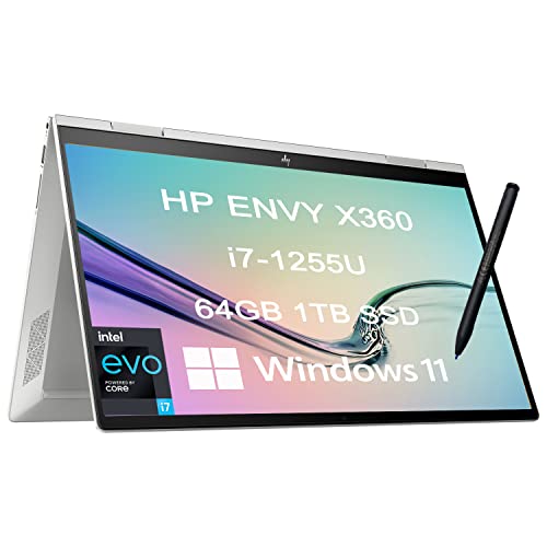 2022 HP Envy X360 15 15.6" FHD 2-in-1 Touchscreen (Intel 10-Core i7-1255U, 64GB RAM, 1TB PCle SSD, Active Stylus), FHD Convertible Laptop, Backlit, 2 x Thunderbolt 4, Webcam, Windows 11 Home