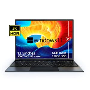 Windows 10 Laptop, 13.5" 3K (3000 x 2000) 3:2 IPS Display Celeron N4020 Quad Core, 6GB RAM 128GB SSD, Mini & Light Notebook PC, Backlit Keyboard, Webcam, Type C, Finger Print, Office