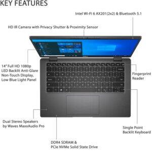 Dell Latitude 7410 Business Laptop, 14" FHD LED-Backlit Display, i7-10610U vPro, 32GB RAM, 1TB SSD, IR Camera, Backlit Keyboard, Fingerprint Reader, WiFi 6, Thunderbolt, NFC, Win 11 Pro