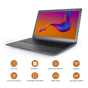 Chicbuy Laptop 15.6''12GB DDR4 512GB SSD Quad-Core Intel Celeron N5095 Processors Windows 11 Laptop Computer,1080P IPS Full HD Laptop,USB 3.0,Up to 2.9Ghz,Bluetooth 4.2,2.4G/5G WiFi,Long Battery Life