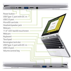 Acer Chromebook Spin 11 Convertible Laptop, Celeron N3350, 11.6 Inches HD Touch, 4GB DDR4, 32GB Storage, Wacom EMR Pen, Pearl White, CP511-1HN-C7Q1