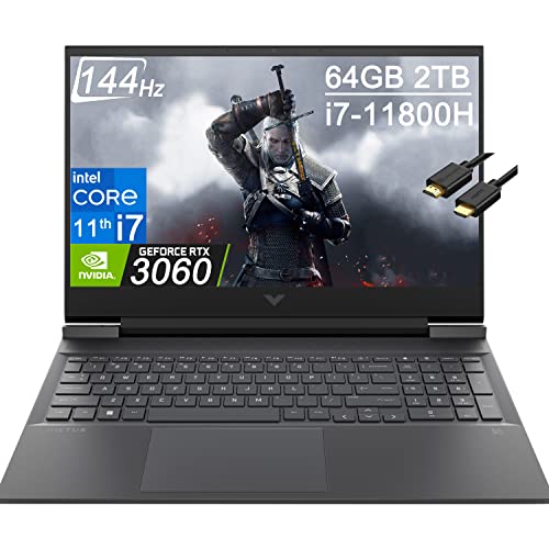 HP Victus 16 16.1" FHD 144Hz Gaming Laptop (Intel i7-11800H, 64GB DDR4 RAM, 2TB SSD, Geforce RTX 3060 6GB) 8-Core (Beat Ryzen 7 5800H) Backlit, Webcam, IST Computers Cable, Windows 11 Home