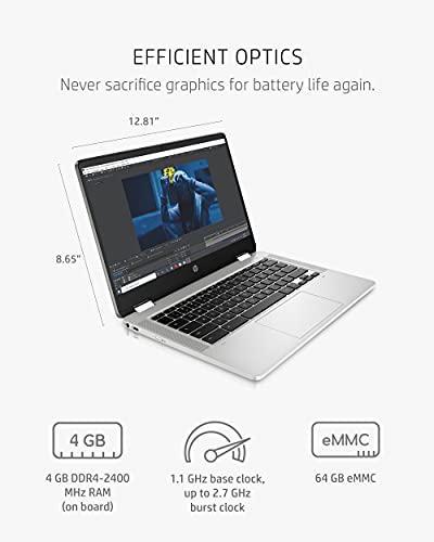 HP Chromebook x360 14a 2-in-1 Laptop, Intel Pentium Silver N5000 Processor, 4 GB RAM, 64 GB eMMC, 14" HD Display, Chrome OS with Webcam & Dual Mics, Work, Play, Long Battery Life (14a-ca0022nr, 2021)