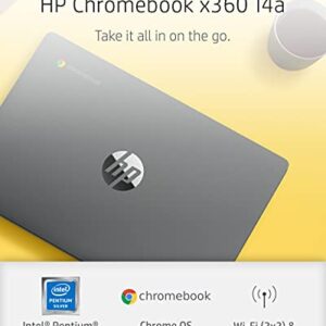 HP Chromebook x360 14a 2-in-1 Laptop, Intel Pentium Silver N5000 Processor, 4 GB RAM, 64 GB eMMC, 14" HD Display, Chrome OS with Webcam & Dual Mics, Work, Play, Long Battery Life (14a-ca0022nr, 2021)