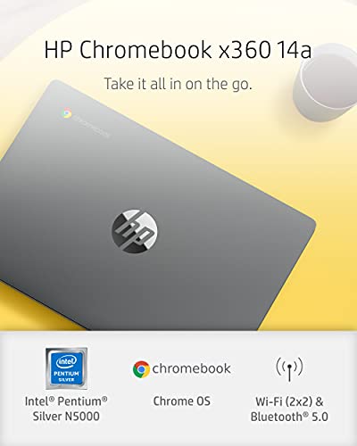 HP Chromebook x360 14a 2-in-1 Laptop, Intel Pentium Silver N5000 Processor, 4 GB RAM, 64 GB eMMC, 14" HD Display, Chrome OS with Webcam & Dual Mics, Work, Play, Long Battery Life (14a-ca0022nr, 2021)