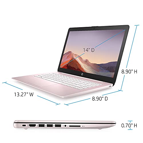 2021 Newest HP Premium 14 inch HD Laptop, Intel Dual-Core Processor Up to 2.6GHz, 4GB RAM, 64GB eMMC Storage, Webcam, Bluetooth, HDMI, Wi-Fi, Rose Pink, Windows 10 with 1 Year Microsoft 365 (Renewed)