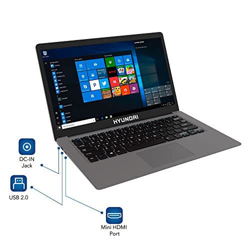 HYUNDAI 14" Notebook 4GB RAM, 128GB SSD, Windows 10 Home Laptop, Intel Celeron N4020, 14.1" Inch IPS Display, Expandable Storage, WiFi & Bluetooth - Grey