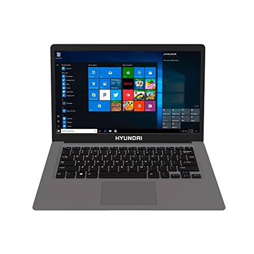 HYUNDAI 14" Notebook 4GB RAM, 128GB SSD, Windows 10 Home Laptop, Intel Celeron N4020, 14.1" Inch IPS Display, Expandable Storage, WiFi & Bluetooth - Grey