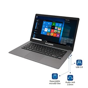 HYUNDAI 14" Notebook 4GB RAM, 128GB SSD, Windows 10 Home Laptop, Intel Celeron N4020, 14.1" Inch IPS Display, Expandable Storage, WiFi & Bluetooth - Grey