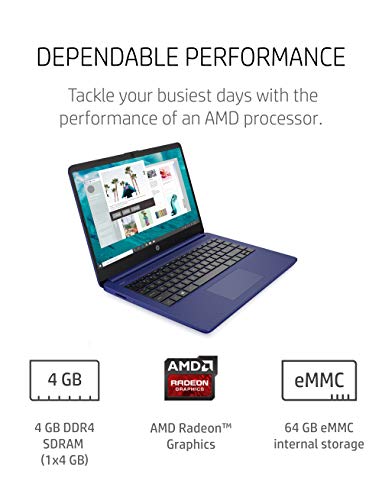 HP 14 Laptop, AMD 3020e, 4 GB RAM, 64 GB eMMC Storage, 14-inch HD Display, Windows 10 Home in S Mode, Long Battery Life, Microsoft 365, (14-fq0010nr, 2020)