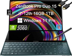 asus zenbook pro duo 15 ux582 15.6″ fhd oled touchscreen (intel 14-core i7-12700h, 16gb ddr5 ram, 1tb ssd, geforce rtx 3060 6gb) business laptop, screenpad plus, backlit, ist hdmi, stylus, win 11 pro