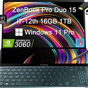 ASUS ZenBook Pro Duo 15 UX582 15.6" FHD OLED Touchscreen (Intel 14-Core i7-12700H, 16GB DDR5 RAM, 1TB SSD, GeForce RTX 3060 6GB) Business Laptop, ScreenPad Plus, Backlit, IST HDMI, Stylus, Win 11 Pro