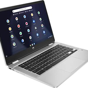 Laptop HP X360 14b Chromebook 14in HD Touchscreen Intel Celeron 4GB DDR4 32GB eMMC WiFi Webcam BO Speakers Bluetooth Chrome Silver Color (Renewed)