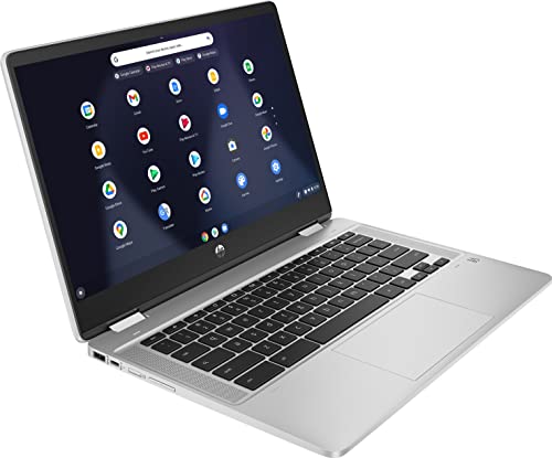 Laptop HP X360 14b Chromebook 14in HD Touchscreen Intel Celeron 4GB DDR4 32GB eMMC WiFi Webcam BO Speakers Bluetooth Chrome Silver Color (Renewed)