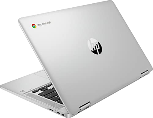 Laptop HP X360 14b Chromebook 14in HD Touchscreen Intel Celeron 4GB DDR4 32GB eMMC WiFi Webcam BO Speakers Bluetooth Chrome Silver Color (Renewed)