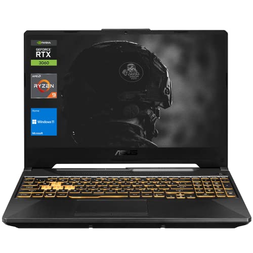 ASUS TUF A15 Gaming Laptop, 15.6” FHD 144Hz Non-Touch Display, AMD Ryzen 9 5900HX, GeForce RTX 3060, 32GB RAM, 1TB PCIe SSD, Webcam, RGB Backlit Keyboard, Wi-Fi 6, Windows 11 Home, Grey