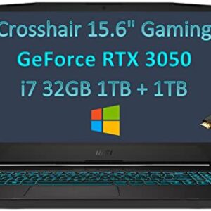 MSI Crosshair 15 15.6" 144Hz (Intel 8-Core i7-11800H, 32GB RAM, 1TB PCIe SSD + 1TB HDD, RTX 3050), FHD 1080P Gaming Laptop, Webcam, RGB Backlit, Type-C, Wi-Fi 6, IST Computers Cable, Windows 10