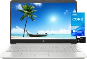 2022 hp notebook 15 laptop, 15.6″ hd display, intel celeron n4120 processor, 8gb ddr4 memory, 128gb ssd, webcam, usb type-c, rj-45, hdmi, long battery life, windows 11 home, silver (renewed)