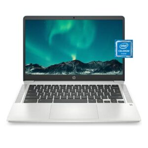 HP Chromebook 14 Laptop, Intel Celeron Processor, 4 GB RAM, 32 GB eMMC, 14” HD (1366 x 768), Display, Chrome OS, Webcam & Dual Mics, Work, School, Entertainment, Long Battery Life (14a-na0120nr, 2021)