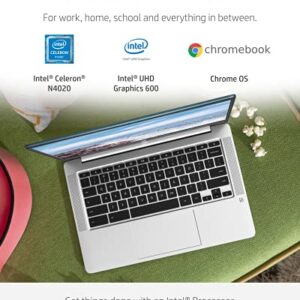 HP Chromebook 14 Laptop, Intel Celeron Processor, 4 GB RAM, 32 GB eMMC, 14” HD (1366 x 768), Display, Chrome OS, Webcam & Dual Mics, Work, School, Entertainment, Long Battery Life (14a-na0120nr, 2021)