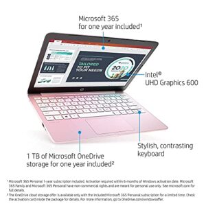 HP Diagonal HD Stream PC Laptop, Intel Celeron N4020 Processor, 4GB RAM, 64GB EMMC, 802.11ac, Bluetooth 4.2, HDMI, Windows 10 (Rose Pink), 11-11.99 inches (HP11ak)