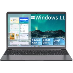 meliuna laptop 15.6 inch, 12gb ddr4 512gb ssd, intel celeron n5095(4m cache, up to 2.9 ghz), windows 11 laptops computer with usb type-c, ips fhd 1080p display, 5g/2.4ghz wifi, usb3.0, bluetooth 4.2