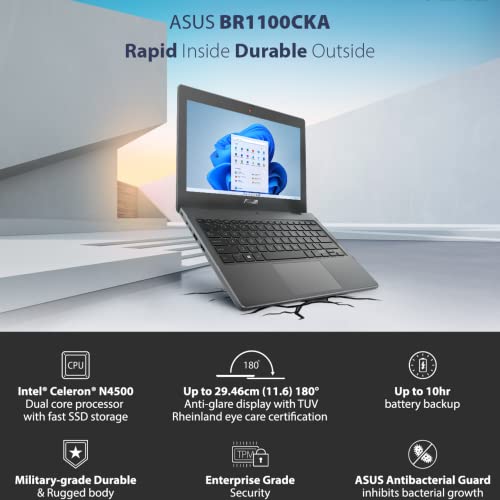 ASUS 2023 Newest Student 12" HD Anti-Glare Display, Thin & Lightweight, Intel N4500 Processor, Type-C, HDMI, Ethernet Port, 10hs Battery Life, Windows 10 Pro (4GB RAM | 256GB SSD)