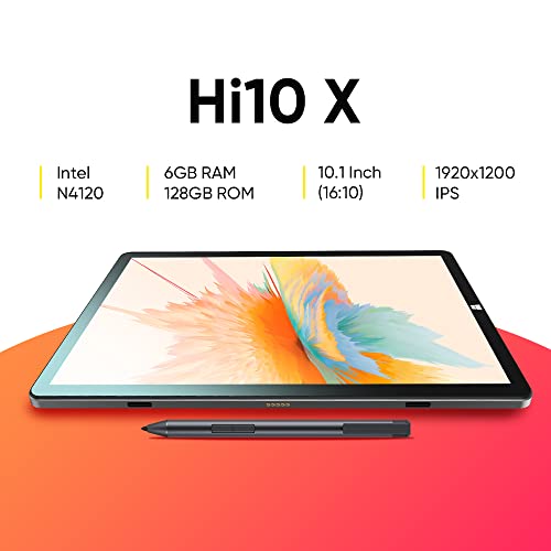 CHUWI Hi10 X, 10.1" Tablet with Keyboard and Pen, 6GB LPDDR4 128GB Storage, 1920x1200P 10-Point Touch Display, Intel Celeron N4120, 2 in 1 Convertible Laptop, Dual Band WiFi, Typc-C, Windows 10, Gray