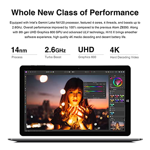 CHUWI Hi10 X, 10.1" Tablet with Keyboard and Pen, 6GB LPDDR4 128GB Storage, 1920x1200P 10-Point Touch Display, Intel Celeron N4120, 2 in 1 Convertible Laptop, Dual Band WiFi, Typc-C, Windows 10, Gray