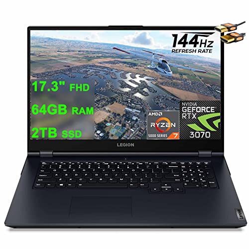 Lenovo Legion 5 17 Gaming Laptop 17.3" FHD IPS 144Hz 300 Nits AMD Octa-Core Ryzen 7 5800H (Beat i7-11375H) 64GB RAM 2TB SSD GeForce RTX 3070 8GB Backlit USB-C Nahimic Win10 + HDMI Cable