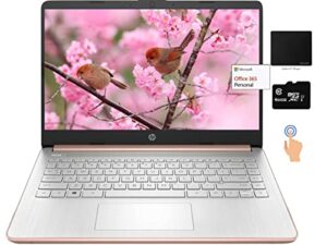 hp newest 14″ touchscreen laptop, intel dual-core n4020, 8gb ram, 128gb storage(64gb emmc+64gb micro sd), webcam, 1yr office w/ accessories(rose gold)