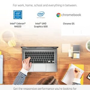 HP Chromebook 14 Laptop, Intel Celeron N4020, 4 GB RAM, 32 GB eMMC, 14” HD Micro-Edge Display, Chrome OS, Thin & Portable, 4K Graphics, Backlit Ash Gray Keyboard (14a-na0024nr, 2021, Mineral Silver)