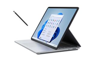 microsoft surface laptop studio, 14.4″ touchscreen, intel 11th gen core i7 (up to 4.8ghz), nvida geforce rtx 3050ti, 16gb ddr4 ram, 512gb ssd, win11h, platinum, with mtc stylus pen