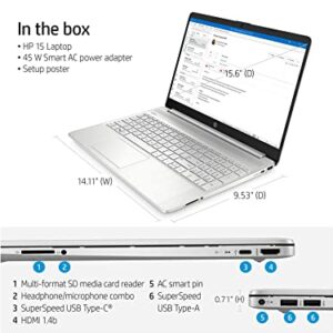 HP 2022 15.6" HD Laptop, Intel Core i3- 1115G4 Processor, 8GB DDR4, 256GB PCIe SSD , Intel HD Graphics, Wi-Fi, Bluetooth, HDMI, Windows 11 S, Natural Silver, 32GB SnowBell USB Card