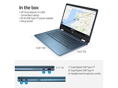 HP 2022 14" Touchscreen Chromebook x360 Convertible Laptop, Intel Celeron N4120 Processor, 4GB RAM, 64GB eMMC Storage, HD Webcam, Forest Teal, Chrome OS, 128GB SnowBell USB Card