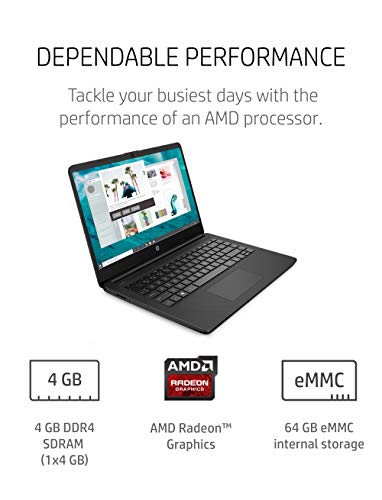 HP 14 Laptop, AMD 3020e, 4 GB RAM, 64 GB eMMC Storage, 14-inch HD Display, Windows 10 Home in S Mode, Long Battery Life, Microsoft 365, (14-fq0020nr, 2020)