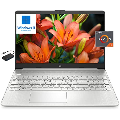 [Windows 11 Pro] HP 15 15.6" HD Business Laptop Computer, 8-Core AMD Ryzen 7 5700U (Beats i7-1180G7), 64GB RAM, 1TB PCIe SSD, Numeric Keypad, Fast Charge, Wi-Fi 6, Bluetooth, Long Battery Life, w/Hub