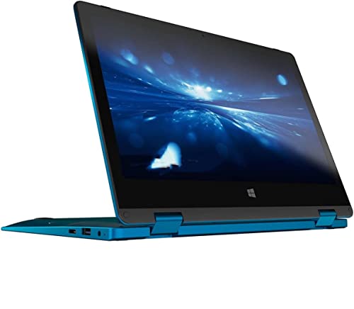 Hugo Tech Mart 11.6" HD Touchscreen 2-in-1 Convertible Laptop, Intel Celeron Processor Up to 2.8Ghz, 4GB RAM, 64GB SSD, Mini-HDMI, Webcam, Super-Fast WiFi Up to 1300 Mbps, Windows 11, Blue (Renewed)