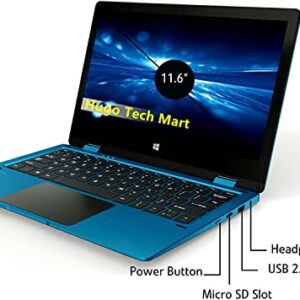 Hugo Tech Mart 11.6" HD Touchscreen 2-in-1 Convertible Laptop, Intel Celeron Processor Up to 2.8Ghz, 4GB RAM, 64GB SSD, Mini-HDMI, Webcam, Super-Fast WiFi Up to 1300 Mbps, Windows 11, Blue (Renewed)