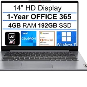 Lenovo Newest IdeaPad Laptop, 14.0" HD Display, Intel N4020, 4GB DDR4 RAM, Built-in 192G SSD(64G eMMC+128G PCIe SSD), 1-Year Office 365, Webcam, HDMI, WiFi 6, Bluetooth, Windows 11, Grey, JVQ MP