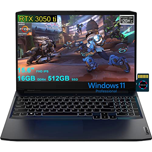 Lenovo IdeaPad Gaming 3 15 Laptop | 15.6" Full HD IPS 120Hz | AMD 6-Core Ryzen 5 5600H (>i5-11300H) | 16GB DDR4 512GB SSD | GeForce RTX 3050 Ti 4GB | Backlit USB-C Win11Pro Black + 32GB MicroSD Card