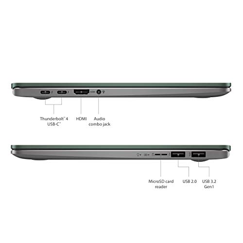 ASUS VivoBook S14 S435 Laptop, 14” FHD Display, Intel Evo Platform, i7-1165G7 CPU, 8GB RAM, 512GB PCIe SSD, Windows 11 Home, AI Noise-Cancellation, Deep Green, S435EA-DH71-GR