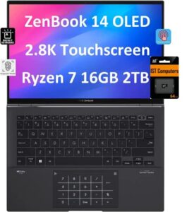 asus zenbook 14 oled um3402 14″ qhd+ touchscreen (amd ryzen 7-5825u, 16gb ram, 1tb ssd, 8-core (beats i7-1165g7)) business laptop, backlit, fingerprint, 19 hr battery, ist sd card, win 11 home – 2023