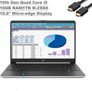 hp latest newest 15 15.6″ hd micro-edge business laptop(10th gen intel core i5-1035g1, 16gb ddr4 ram, 1tb ssd) usb type-c, hdmi, hd webcam, windows 10 home + ist hdmi cable