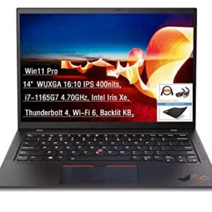 Lenovo ThinkPad X1 Carbon Gen 9 Thin Light Laptop, 14" WUXGA 16:10 IPS 400nits, i7-1165G7 4.70GHz, Intel Iris Xe, Wi-Fi 6, Thunderbolt 4, Backlit KB, Win11 Pro, w/Accessories (16GB RAM | 1TB PCIe SSD)